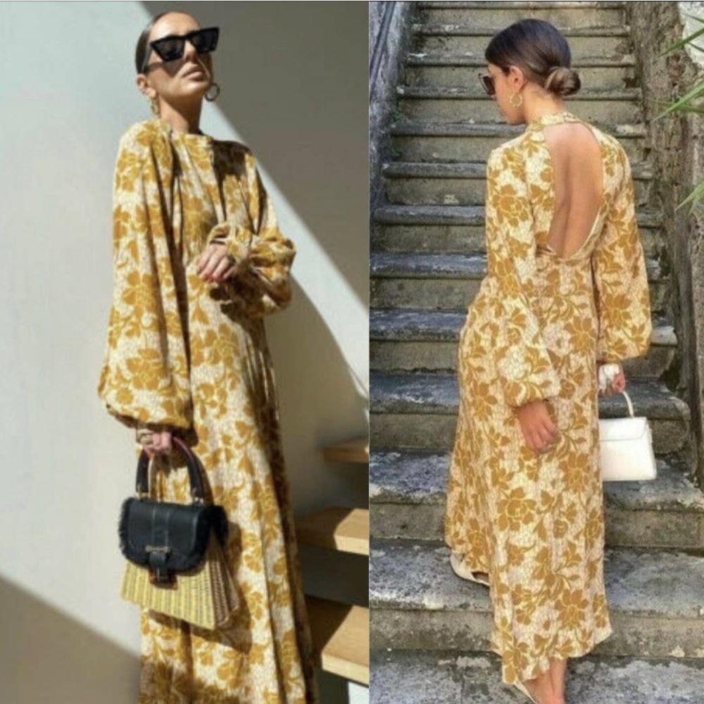 ZARA NWT Yellow Floral Print Casual Maxi Dress XL